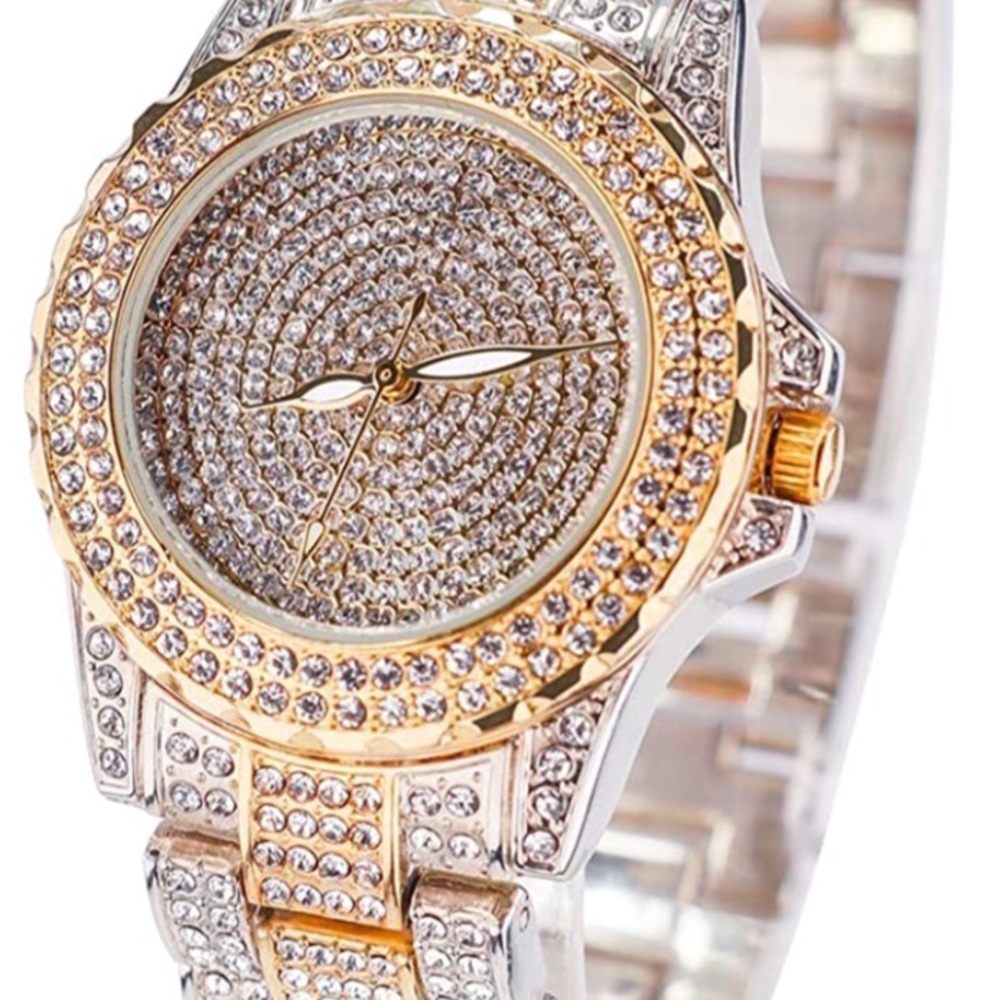 Iced out gold & silver ladies diamond watch